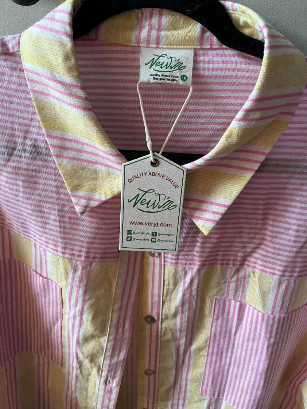 NWT Very J Pink & Yellow Striped Matching Lounge Set | Button Down Top + Shorts